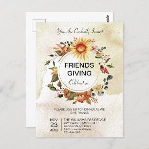 Friendsgiving Dinner Thanksgiving Autumn Sunflower Postcard