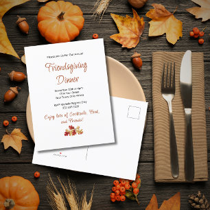 Friendsgiving Dinner Thanksgiving Elegant Foliage Invitation Postcard
