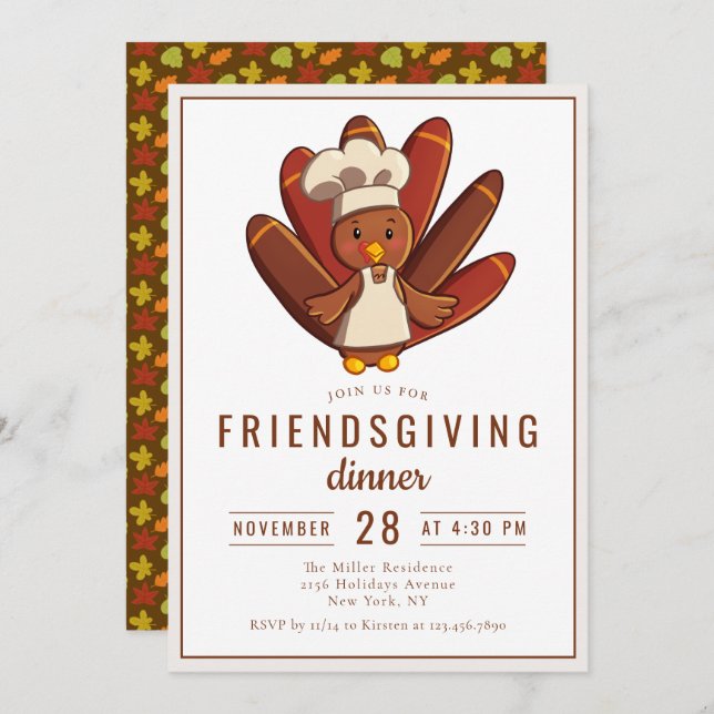 Friendsgiving Dinner Turkey Chef | Thanksgiving Invitation (Front/Back)