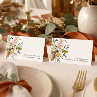 Friendsgiving Dinner Watercolor Autumn Leaves  Place Card