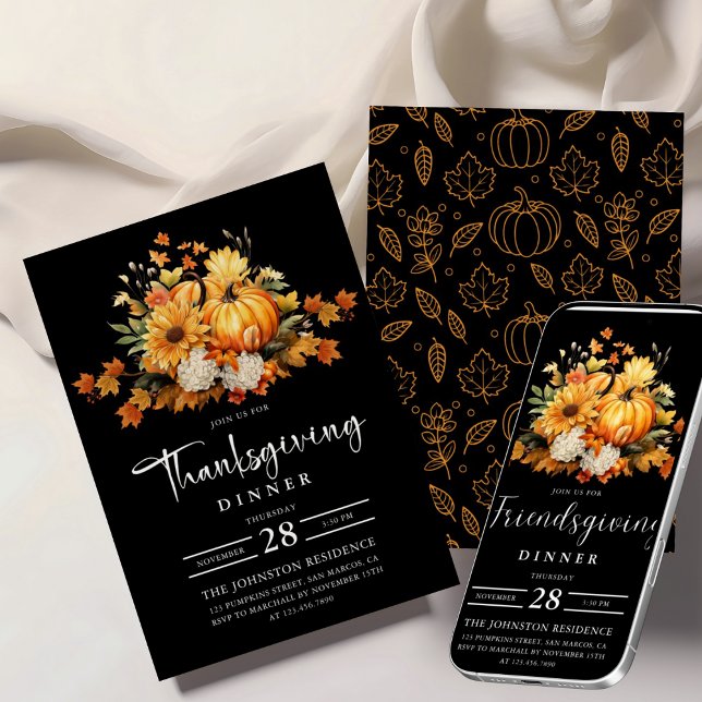 Friendsgiving Dinner Watercolor Autumn Pumpkin  Invitation (Creator Uploaded)