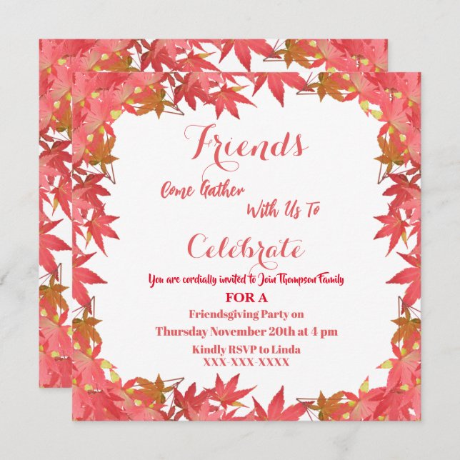  Friendsgiving Fall Autumn Maple Leaves Invitation (Front/Back)