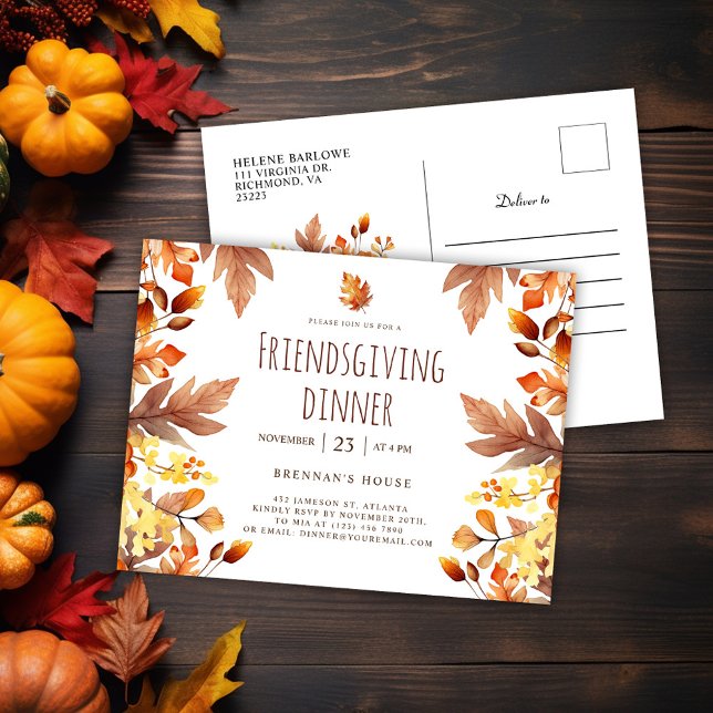 Friendsgiving Feast Modern Thanksgiving Dinner Invitation Postcard (Fall Modern Friendsgiving Dinner Invitation Postcard)