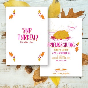 Friendsgiving Feast   Pink and Gold Invitation