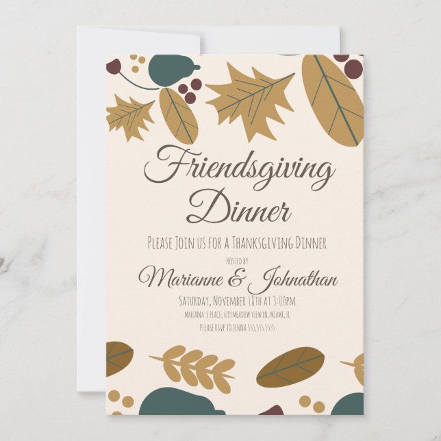 Friendsgiving Greenery Leaf Thanksgiving  Invitation (Front)