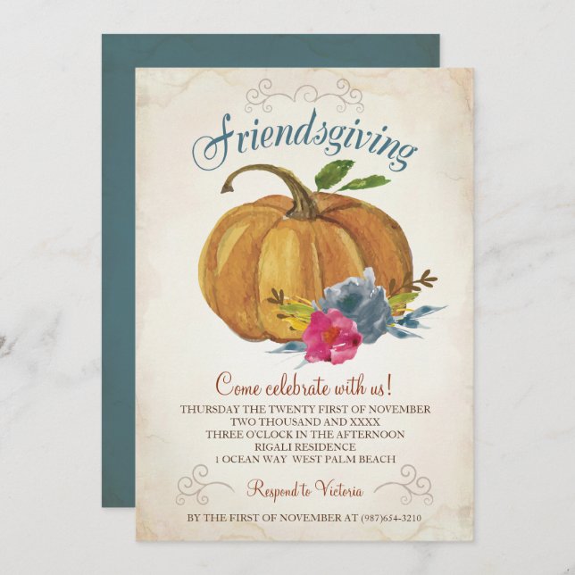 Friendsgiving Invitation - Thanksgiving Pumpkin (Front/Back)