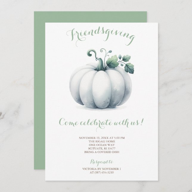 Friendsgiving Invitation White Pumpkin (Front/Back)