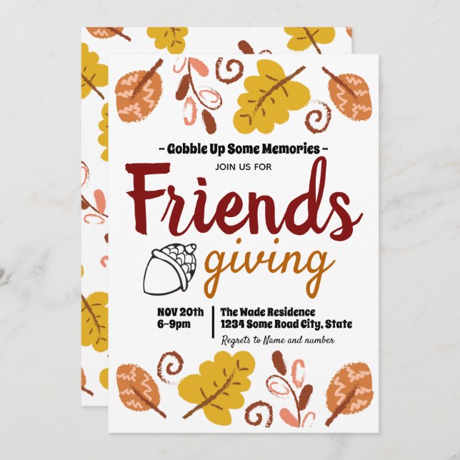 Friendsgiving Leaf Pattern Thanksgiving Invitation (Front/Back)