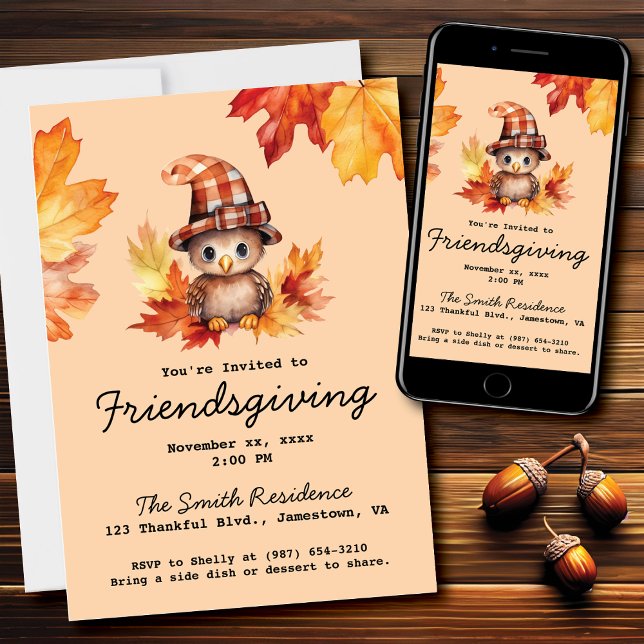Friendsgiving Little Turkey Fall Watercolor Invitation (Creator Uploaded)