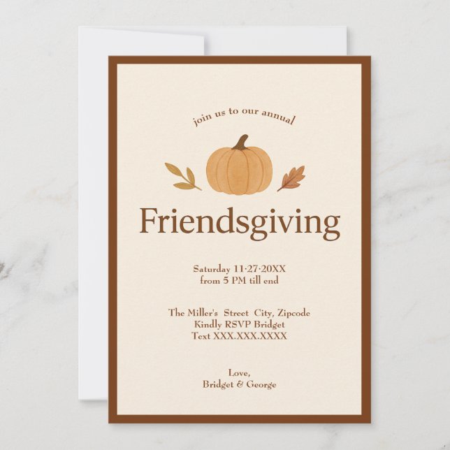 Friendsgiving Minimal Pumpkin Leaves  (Front)