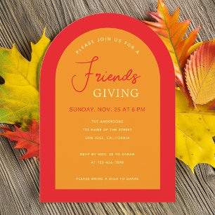 Friendsgiving Modern Arch Fall Colours Orange Red Invitation