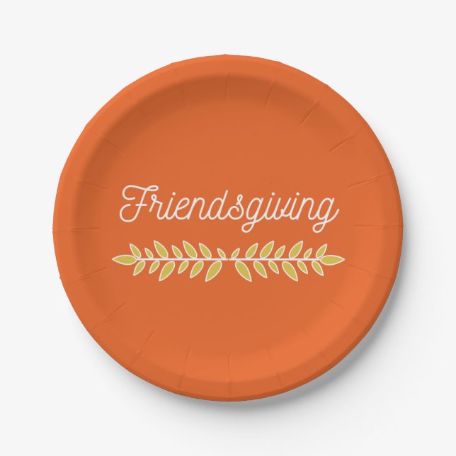 Friendsgiving Orange with White & Gold Paper Plate (Front)