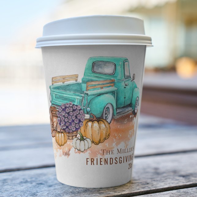 Friendsgiving Personalised Rustic Farm Truck Paper Cups (Creator Uploaded)
