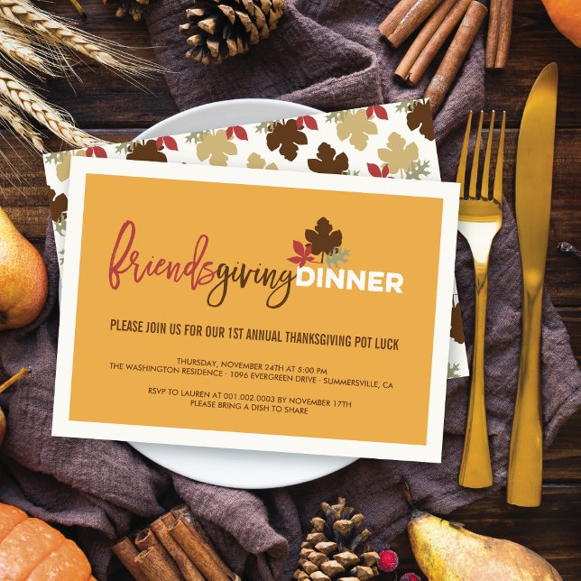 Friendsgiving Pot Luck Thanksgiving Dinner Party Invitation (Creator Uploaded)