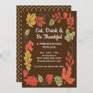 Friendsgiving Potluck Brown Thanksgiving Invite