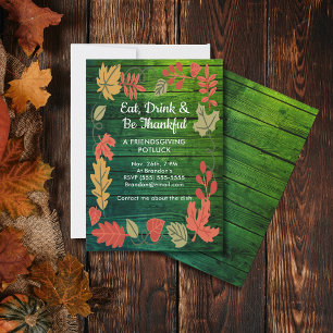 Friendsgiving Potluck Deep Colour Green Wood Invit