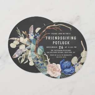 Friendsgiving Potluck Dinner Watercolor Floral Invitation