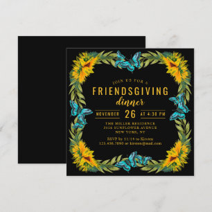 Friendsgiving Potluck Dinner Watercolor Sunflowers Invitation