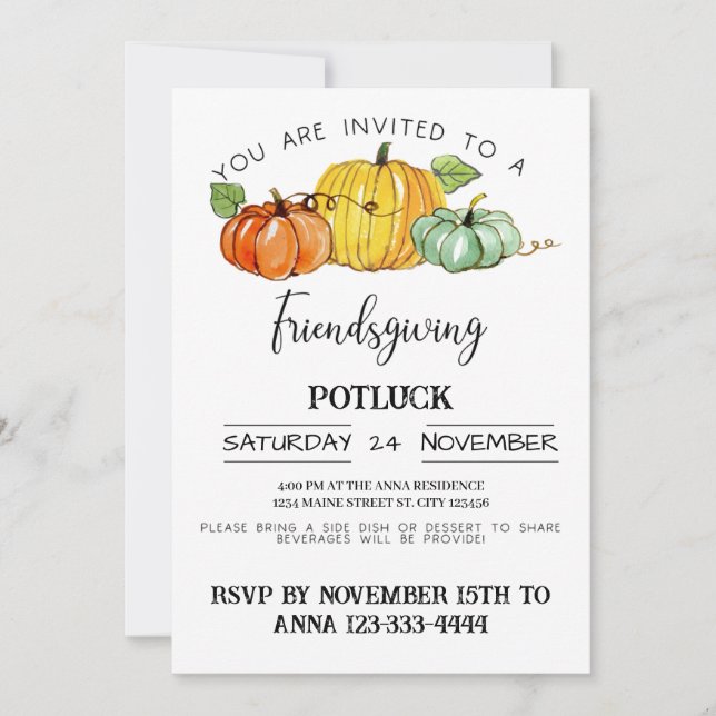 Friendsgiving Potluck Invitation (Front)