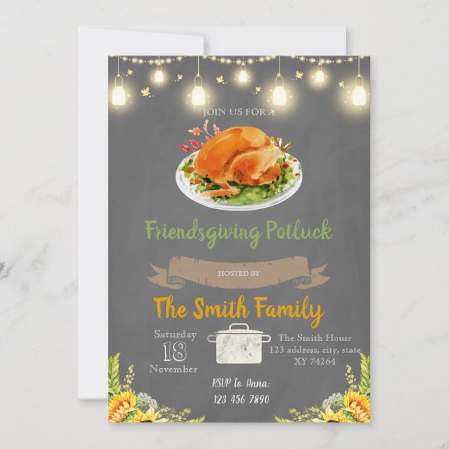 Friendsgiving potluck party invitation (Front)