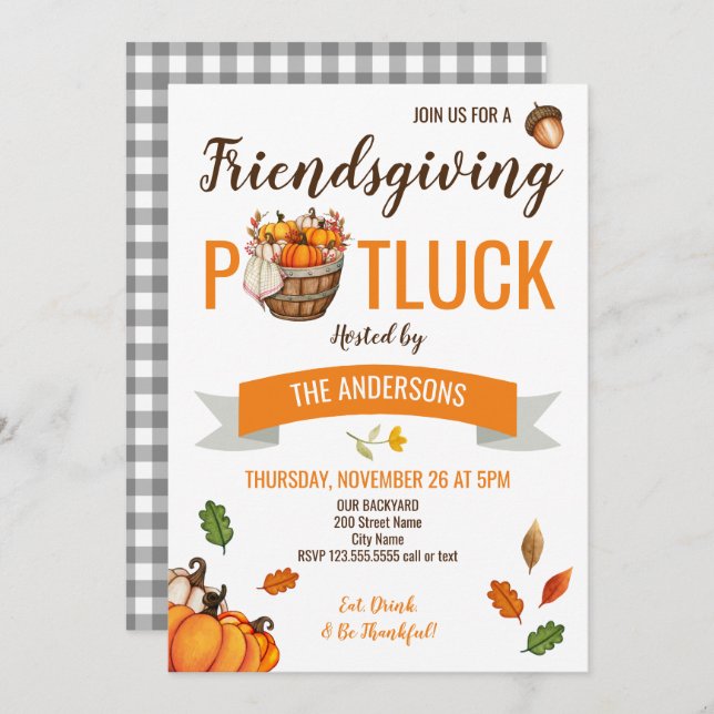 Friendsgiving Potluck Thanksgiving Invitation (Front/Back)