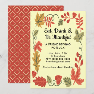 Friendsgiving Potluck Yellow Thanksgiving Invite