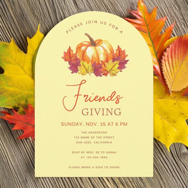 Friendsgiving Pumpkin Autumn Leaves Watercolor  Invitation (Creator Uploaded)