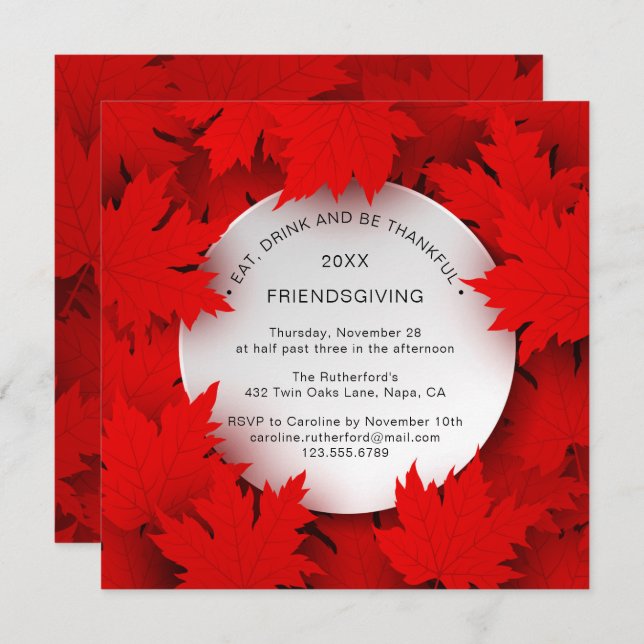 Friendsgiving Red Fall Leaves | Thanksgiving Invitation (Front/Back)