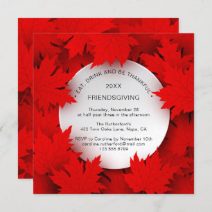 Friendsgiving Red Fall Leaves   Thanksgiving Invitation