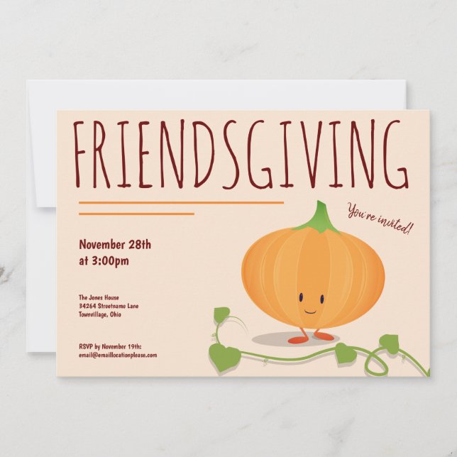 Friendsgiving Smiling Pumpkin Vine Thanksgiving Invitation (Front)