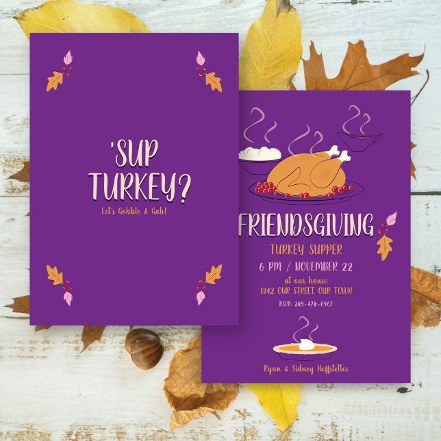 Friendsgiving Supper | Purple & Gold  Invitation (Creator Uploaded)