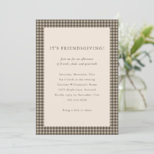 Friendsgiving Taupe Gingham Dinner Custom Fall Invitation