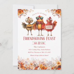 Friendsgiving Thanksgiving Cute Turkey Invitation