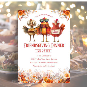 Friendsgiving Thanksgiving Dinner Cute Turkey Invitation