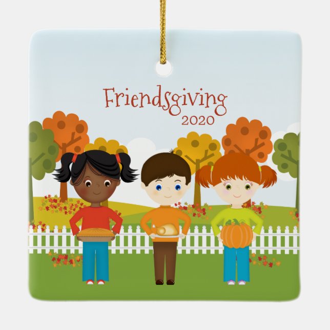 Friendsgiving Thanksgiving Feast Ceramic Tree Decoration (Back)