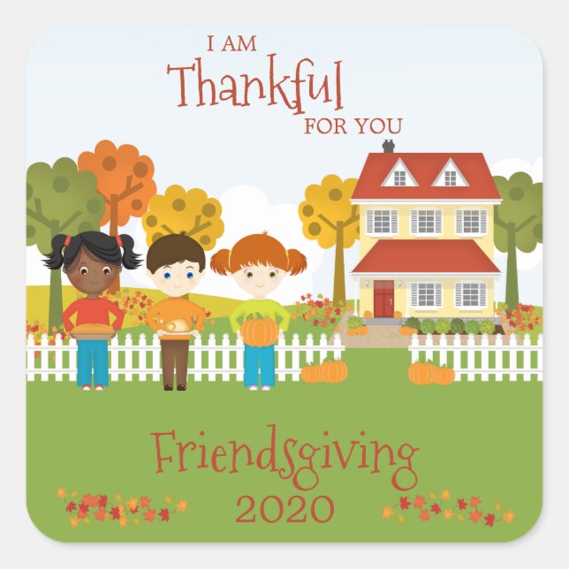 Friendsgiving Thanksgiving Feast Square Sticker (Front)