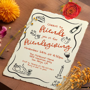 Friendsgiving Thanksgiving Hand drawn Doodle Invitation
