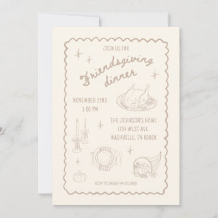 Friendsgiving Thanksgiving Neutral Aesthetic Invitation