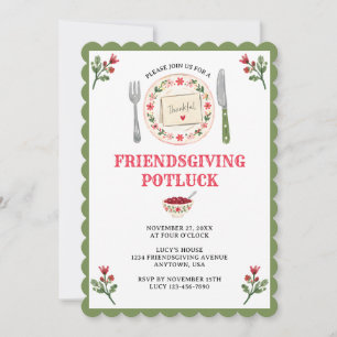 Friendsgiving Thanksgiving Potluck Gathering Boho Invitation