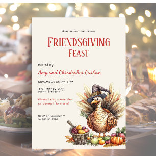 Friendsgiving Thanksgiving Rustic Turkey Invitation