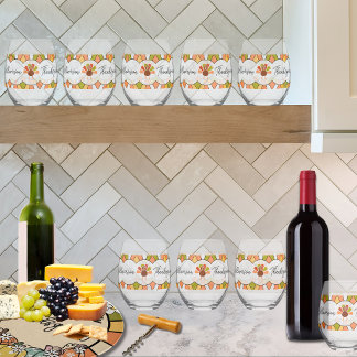 Friendsgiving Thanksgiving Stemless Wine Glass Set