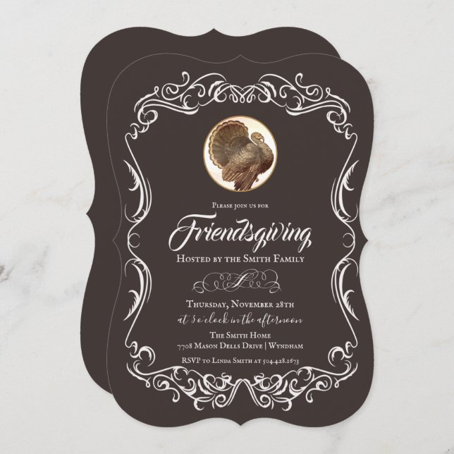 Friendsgiving Vintage Turkey Holiday Invitation (Front/Back)