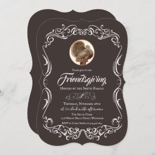 Friendsgiving Vintage Turkey Holiday Invitation