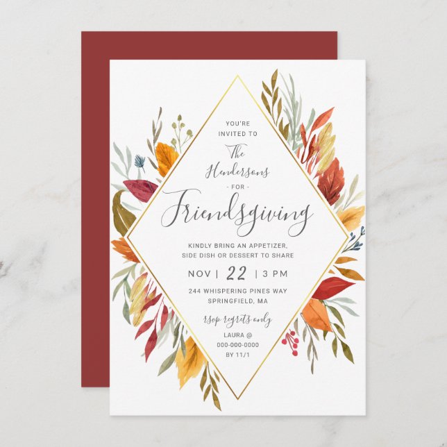 Friendsgiving Watercolor Autumn Foliage Invitation (Front/Back)