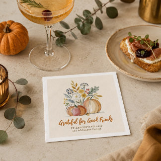Friendsgiving Watercolor Fall Pumpkins Rustic Napkin