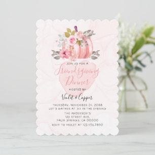 Friendsgiving Watercolor Pumpkin Peony Pink Invite