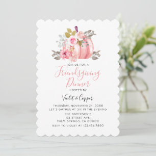 Friendsgiving Watercolor Pumpkin Peony Pink Invite