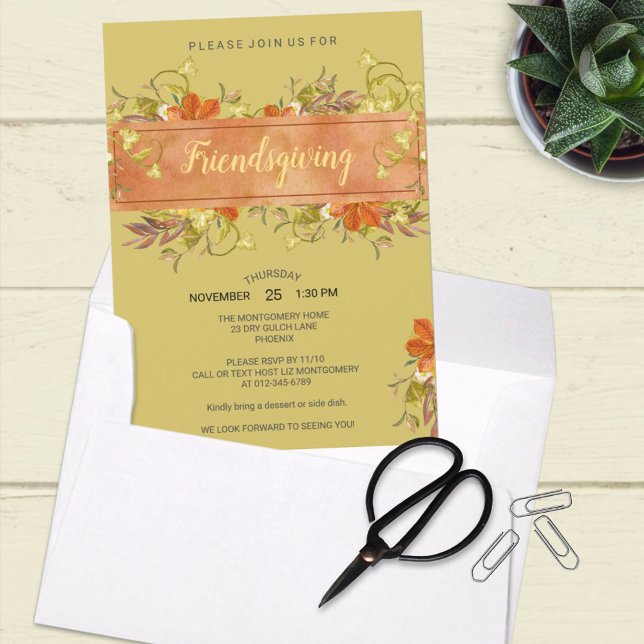Friendsgiving  Watercolor Rustic Greenery Leaves Invitation (Creator Uploaded)