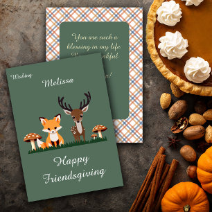 Friendsgiving Whimsical Woodlands Custom Name Holiday Card
