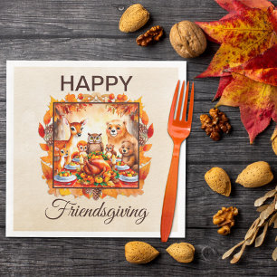 Friendsgiving Woodland Animals Autumn Leaves Napkin